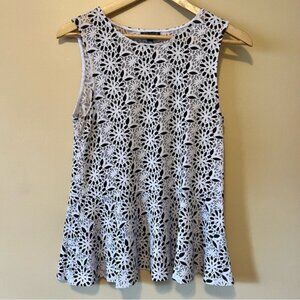 Topshop White Floral Lace Overlay Sleeveless Top with Black Underlay